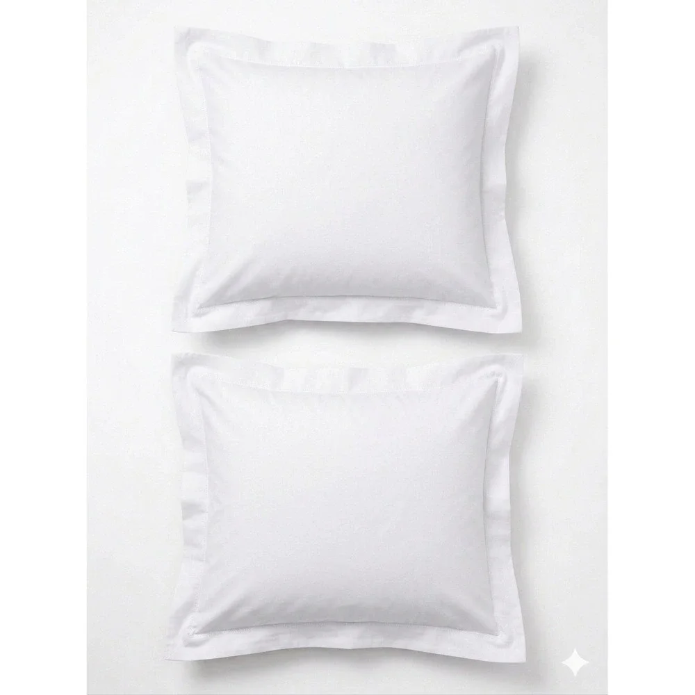 Hamburg House Egyptian Cotton Sateen Euro‎ Pillow Shams Cream Tan Border Set 2